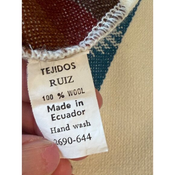 Vtg Ecuadorian Wool Cape Poncho wrap Southwest Aztec Fringe Hem festival Os htf - Picture 5 of 9